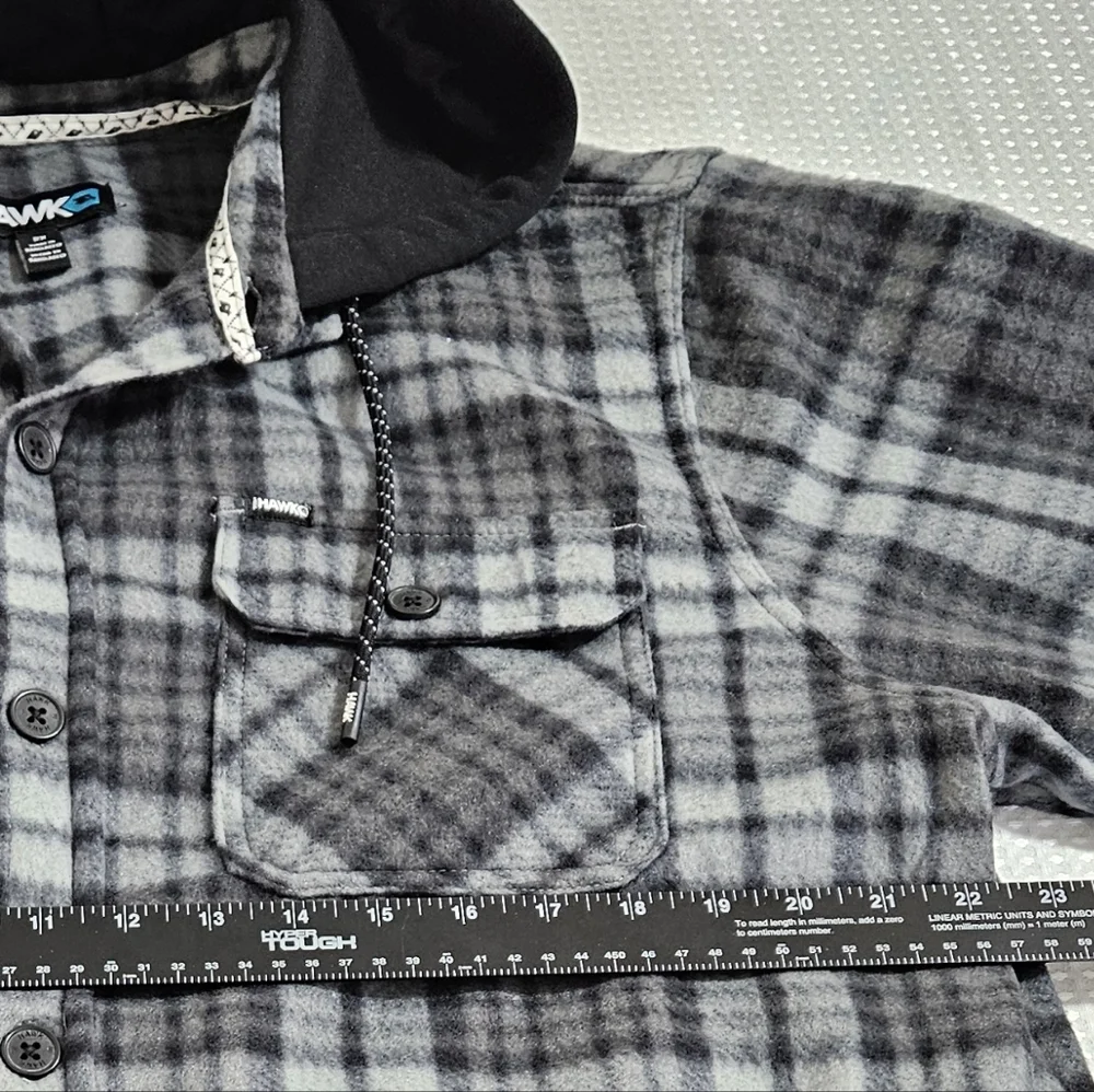 Tony Hawk NWOT Mens‎ Fleece Shirt Jacket Plaid Hooded Cozy Y2K 90s Style Gray 2X